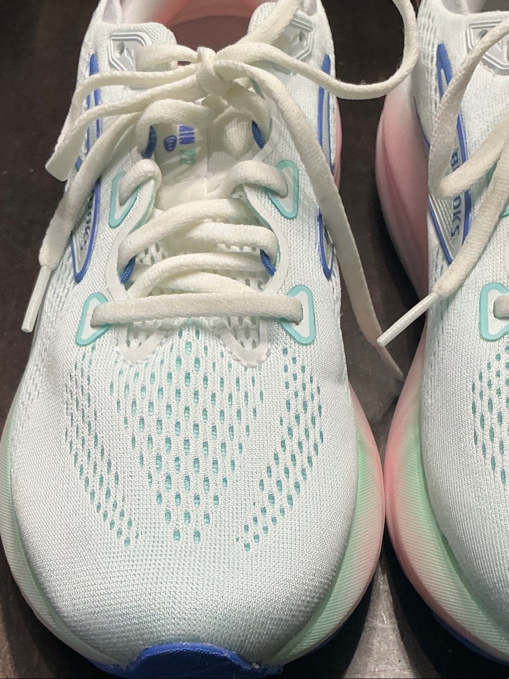 Brooks Women’s White Running Shoes with Blue and Pink Accents - Picture 2 of 7